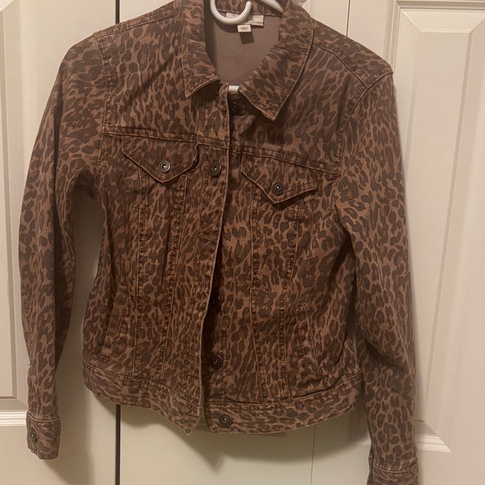 Style & Co. Brown Leopard Print Jean Jacket